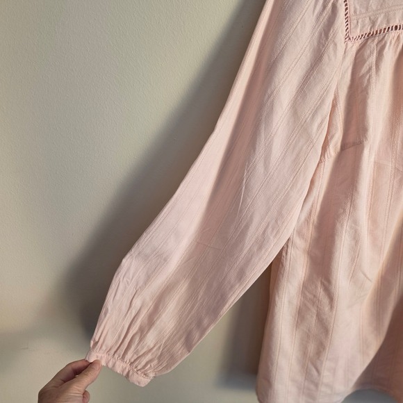 Talbots Blouse Women M Pink Dobby Stripe Ladder Lace Button Front Cotton Top - Picture 3 of 10
